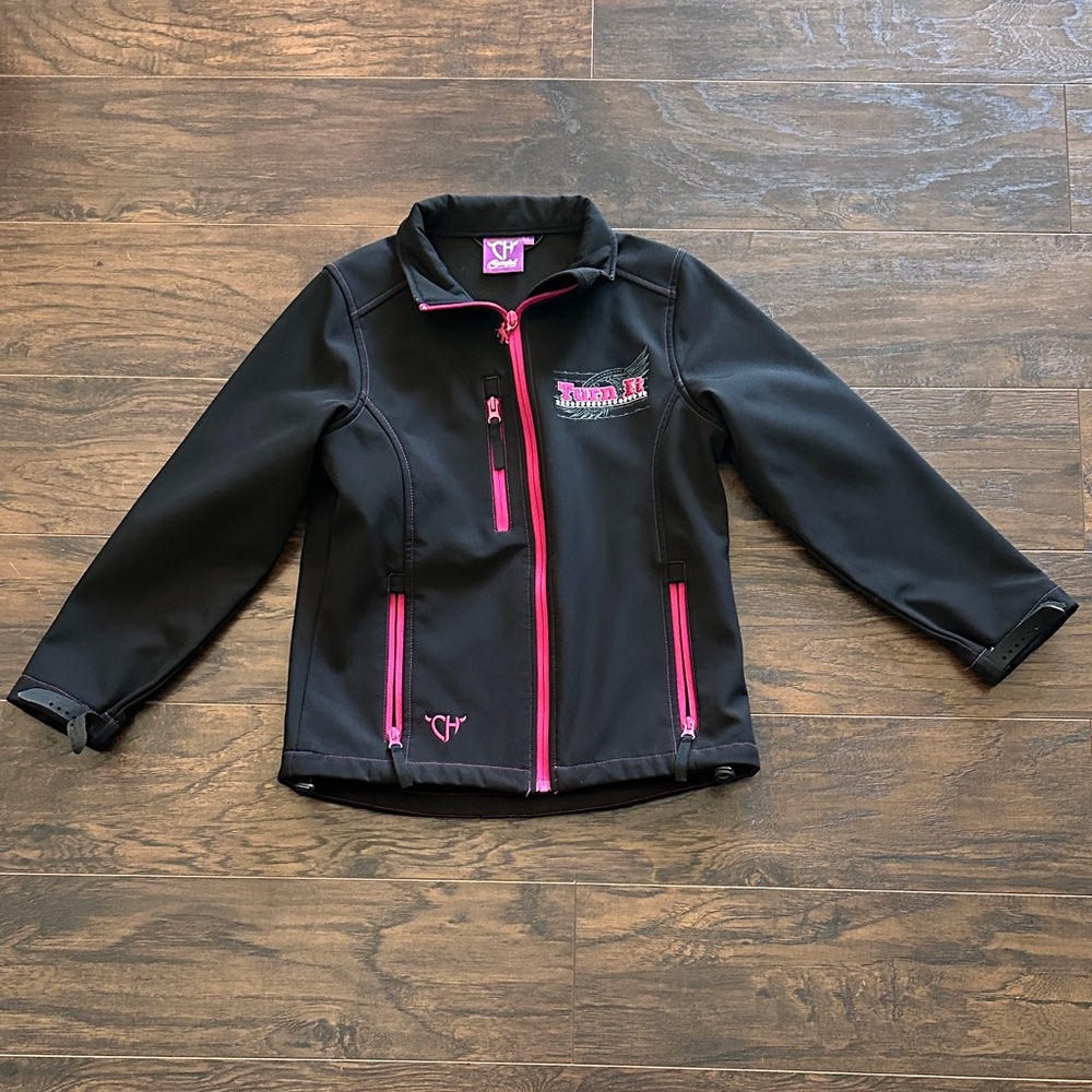 Cowgirl Hardware Girls Black and Pink Softshell Jacket size L